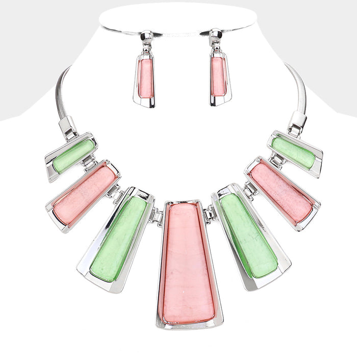 Epoxy Bar Metal Chain Necklace and Earring Set
