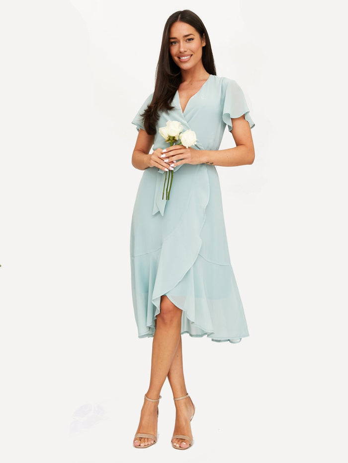 Faith Midi Ruffle Dress / Sage - Style Cheat