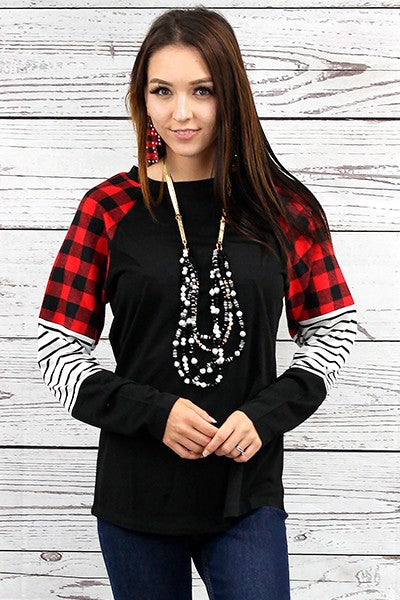 Fashion Buffalo plaid Long Sleeve Top