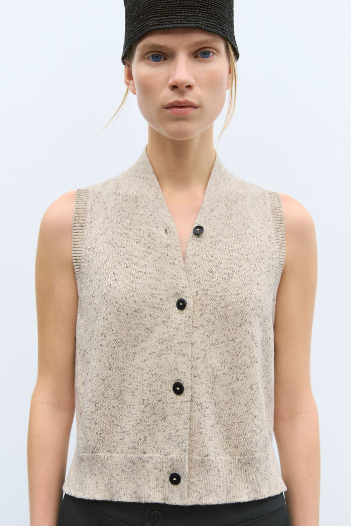 FLECKED COTTON VEST NATURAL 253038-NA-U