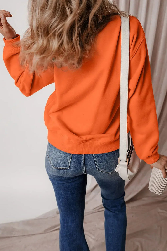 Russet Orange Solid Fleece Lined Drop Shoulder Terry Sweatshirt - Tops/Sweatshirts & Hoodies