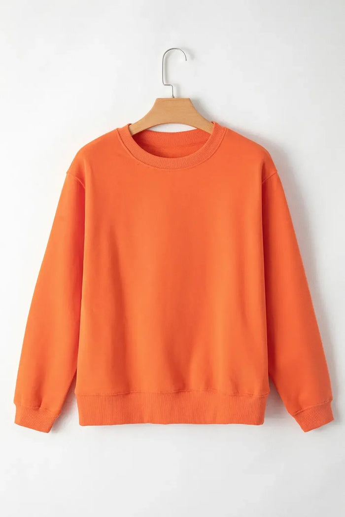 Russet Orange Solid Fleece Lined Drop Shoulder Terry Sweatshirt - Tops/Sweatshirts & Hoodies