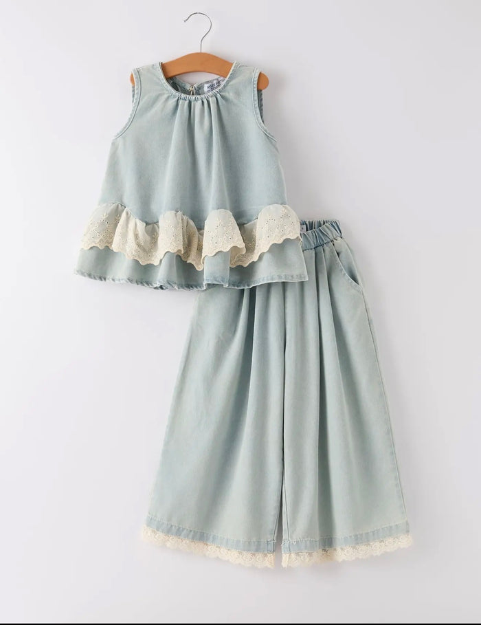 Girls Denim Lace Set