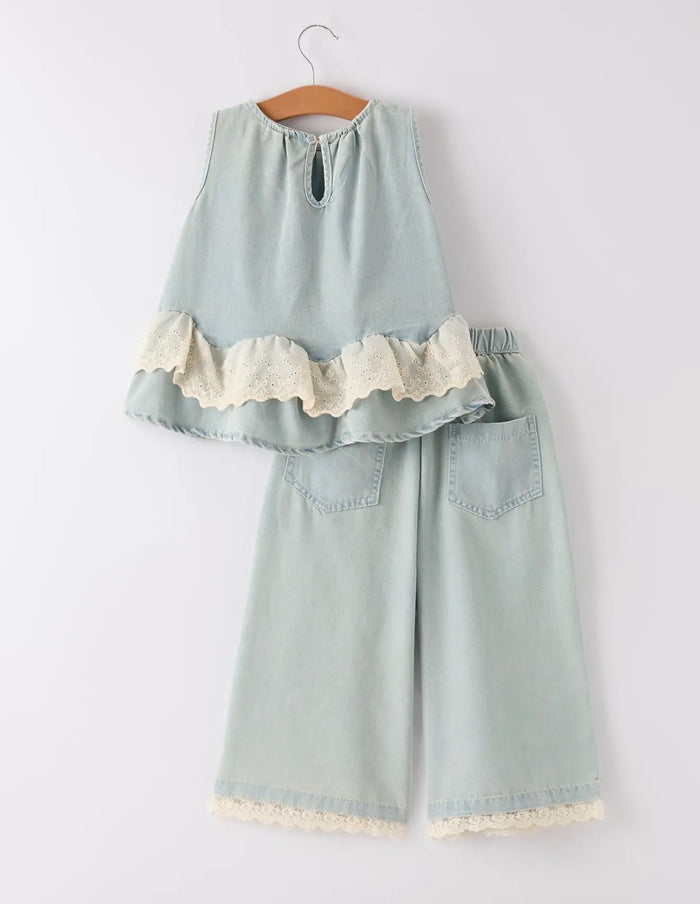 Girls Denim Lace Set