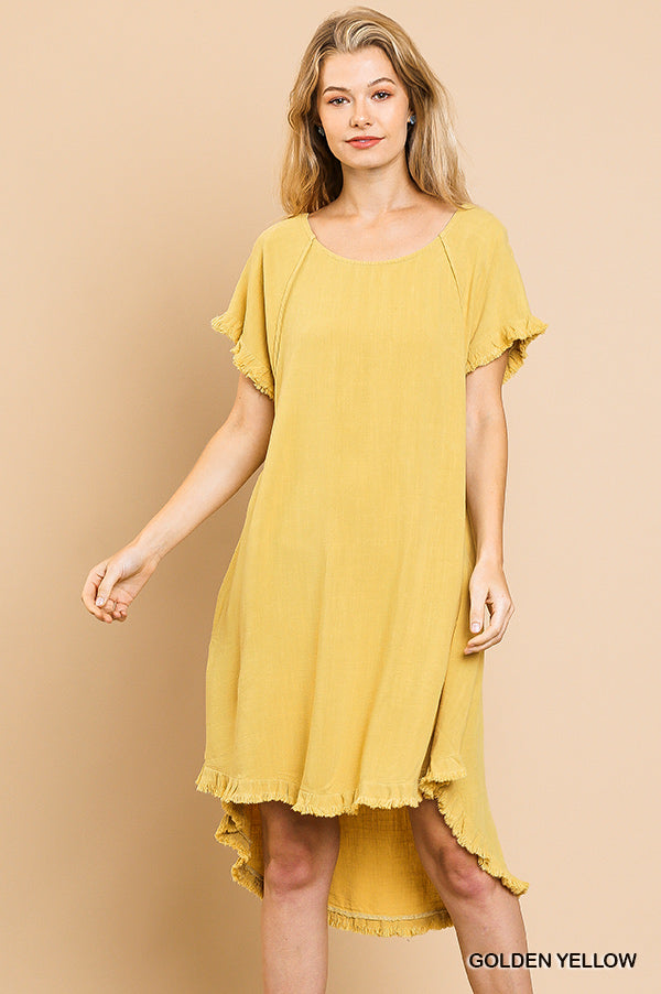 GOLDEN YELLOW LINEN BLEND DRESS