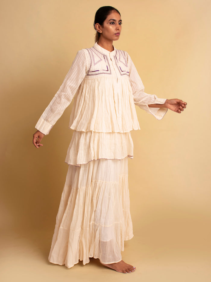 Beige Cotton Gowda Set