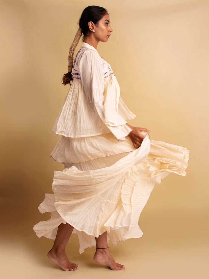 Beige Cotton Gowda Set
