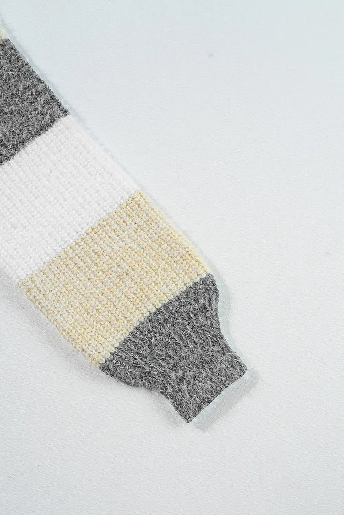 Gray Stripe Colorblock Bubble Sleeve Drop Shoulder Sweater Dress - Sweaters & Cardigans/Sweater Dresses