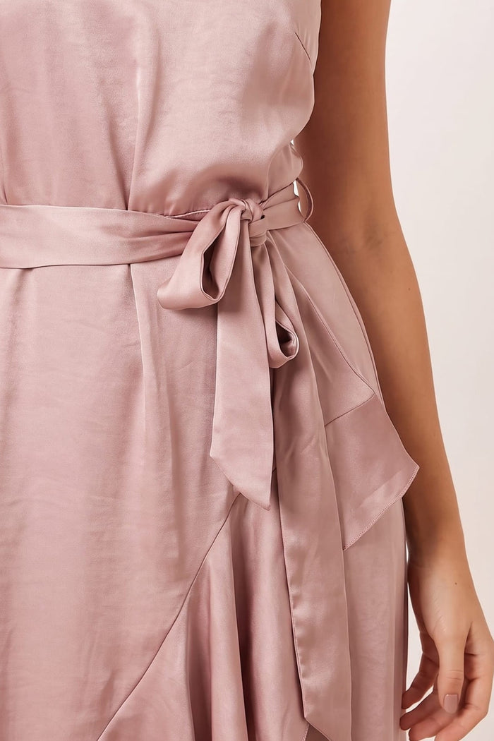Halter Frill Satin Midi Dress / Blush