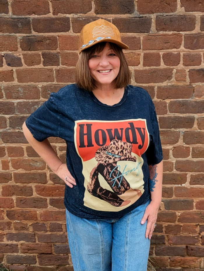 Howdy Black Mineral Washed Tee