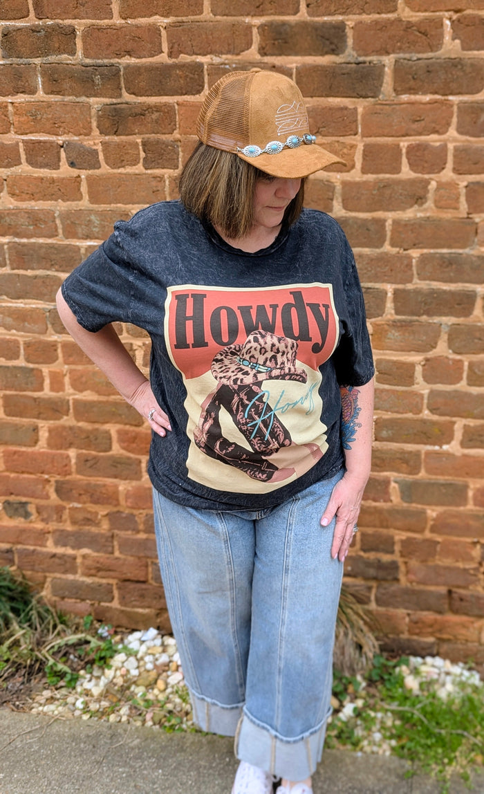 Howdy Black Mineral Washed Tee