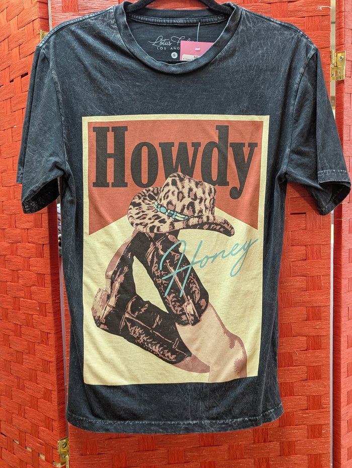 Howdy Black Mineral Washed Tee