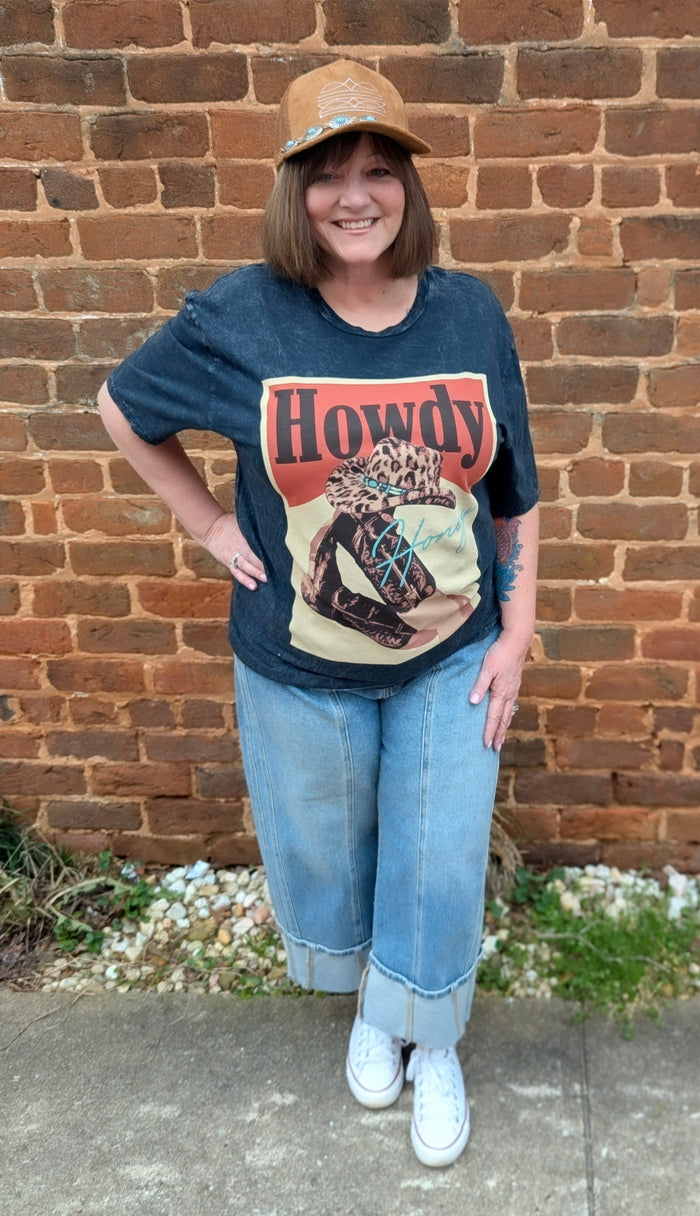 Howdy Black Mineral Washed Tee