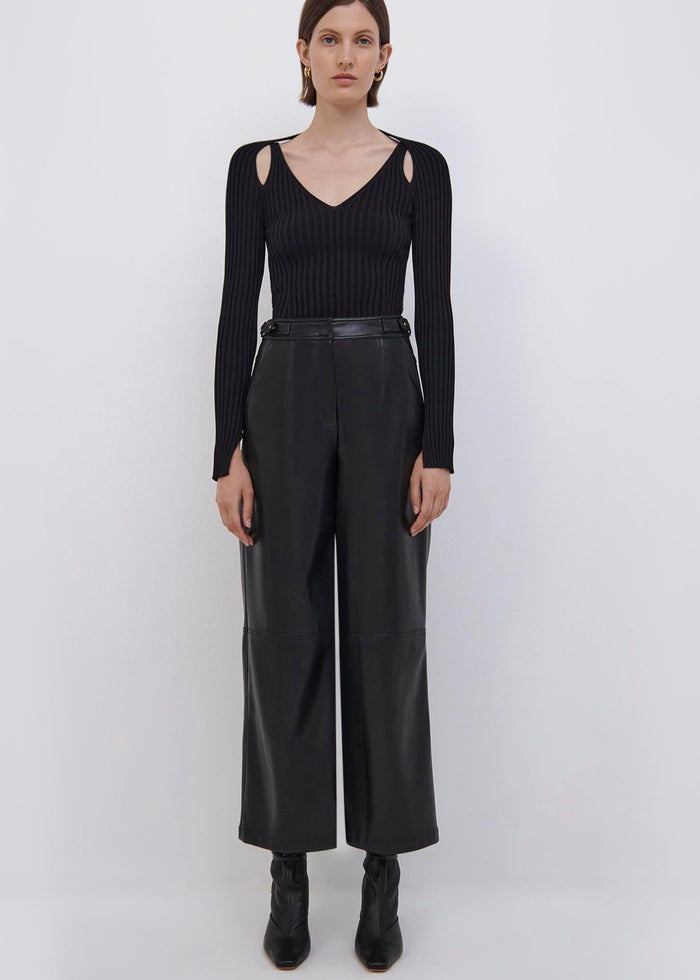 Jaime Vegan Leather Belted Pants (Black)