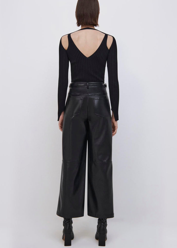 Jaime Vegan Leather Belted Pants (Black)