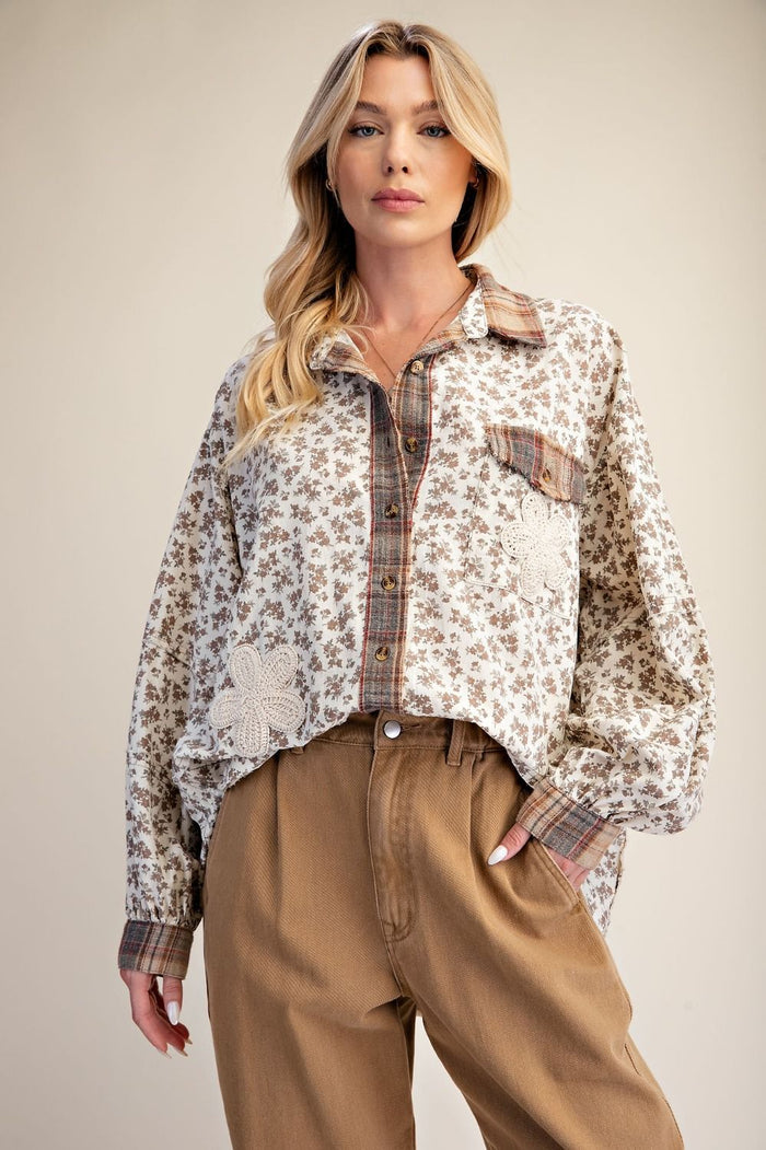 Khaki floral button up