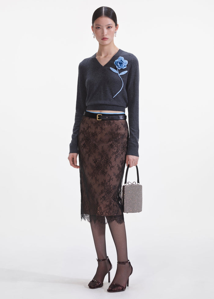 Lace Midi Skirt (Black)