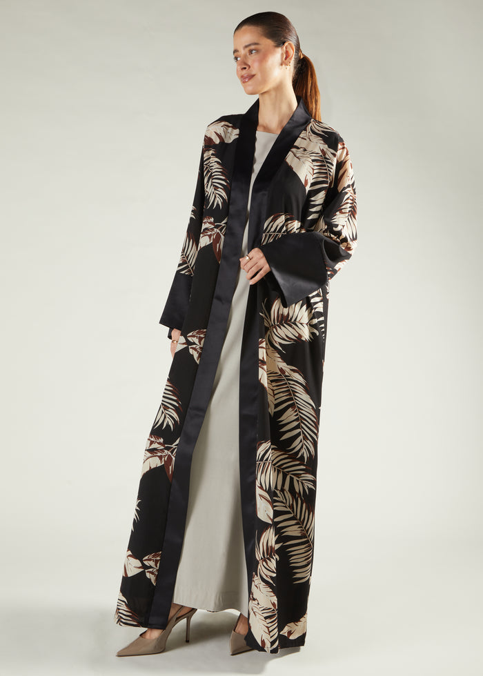 Leaf Print Open Abaya