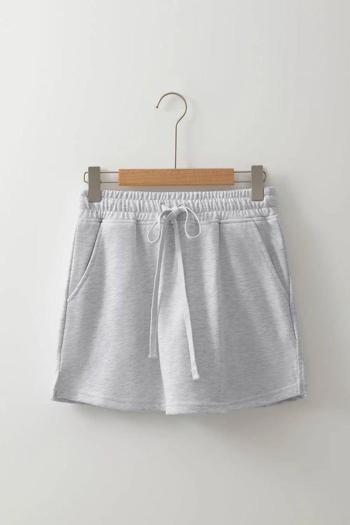 Light Grey French Terry Drawstring Mini Skort with Pockets - Skirts/Skort