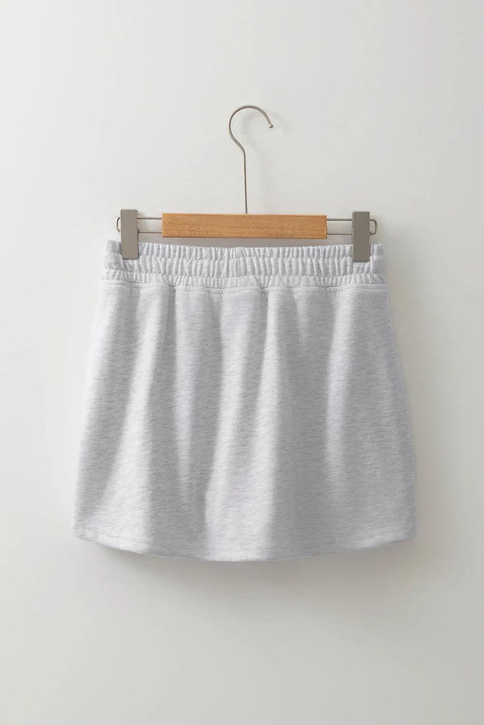 Light Grey French Terry Drawstring Mini Skort with Pockets - Skirts/Skort