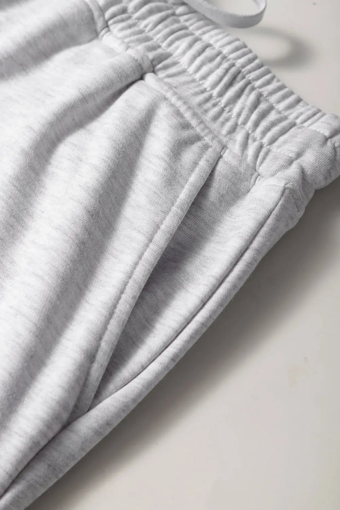 Light Grey French Terry Drawstring Mini Skort with Pockets - Skirts/Skort