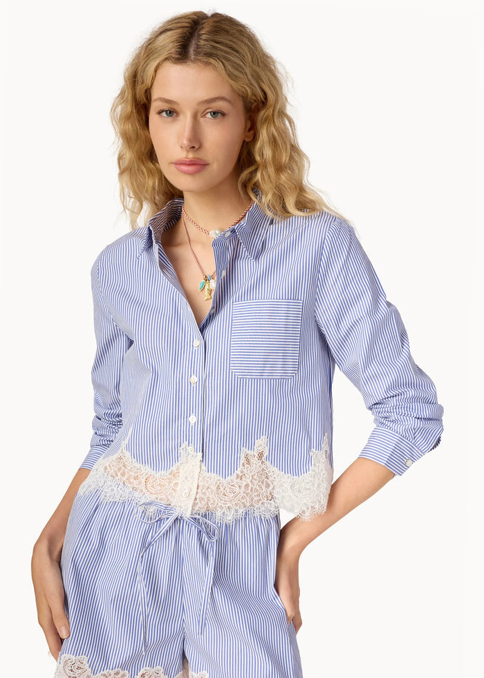 Luisa Cropped Button Down (Blue Stripe)