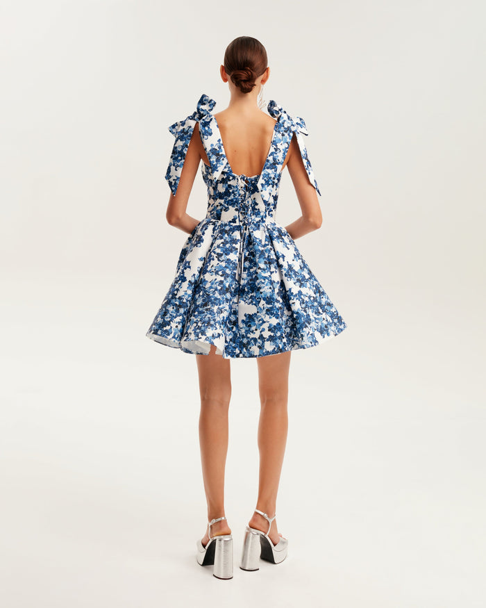 Marvelous blue hydrangea mini dress on straps, Garden of Eden
