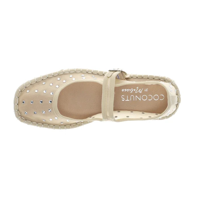 matisse meg beige mesh ballet flats with rhinestones