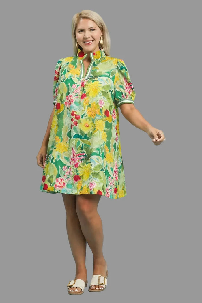 Umgee green dress with multicolor floral print in plus size