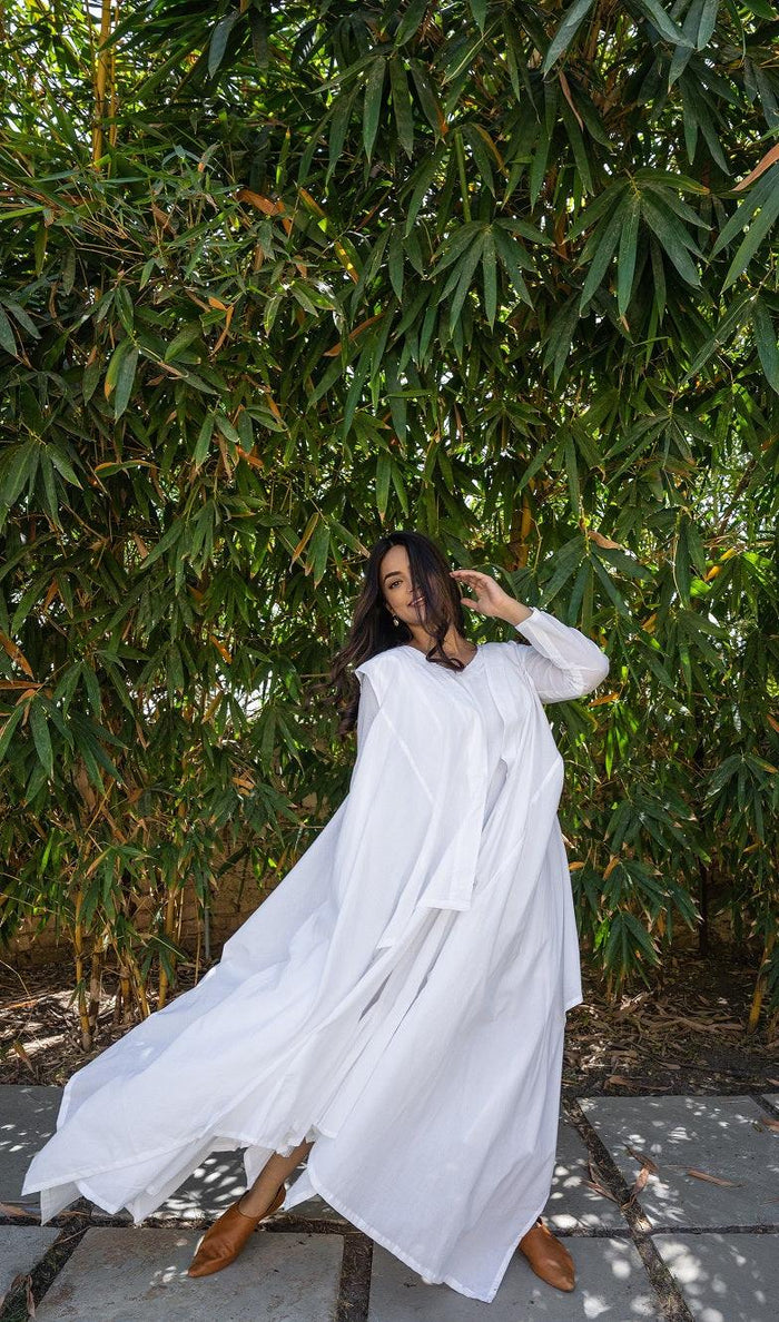 White Mocking Bird Cotton Maxi Dress - OurDve