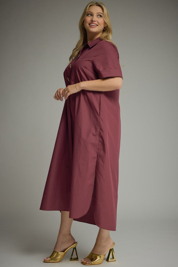 Entro plus size midi dress with gold button with side pockets