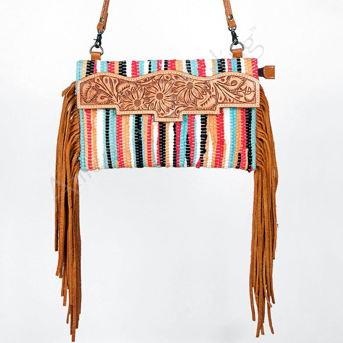 Multi-Striped Woven Clutch w/ Fringe