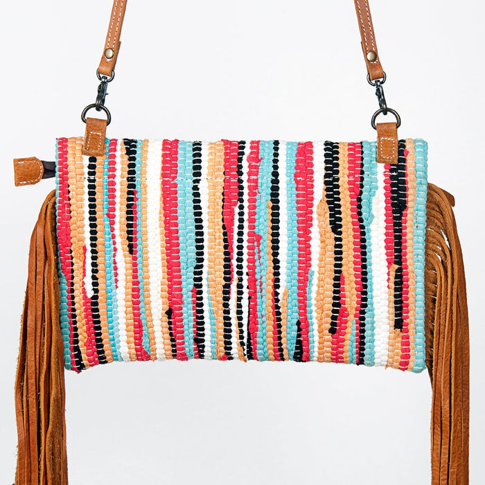 Multi-Striped Woven Clutch w/ Fringe