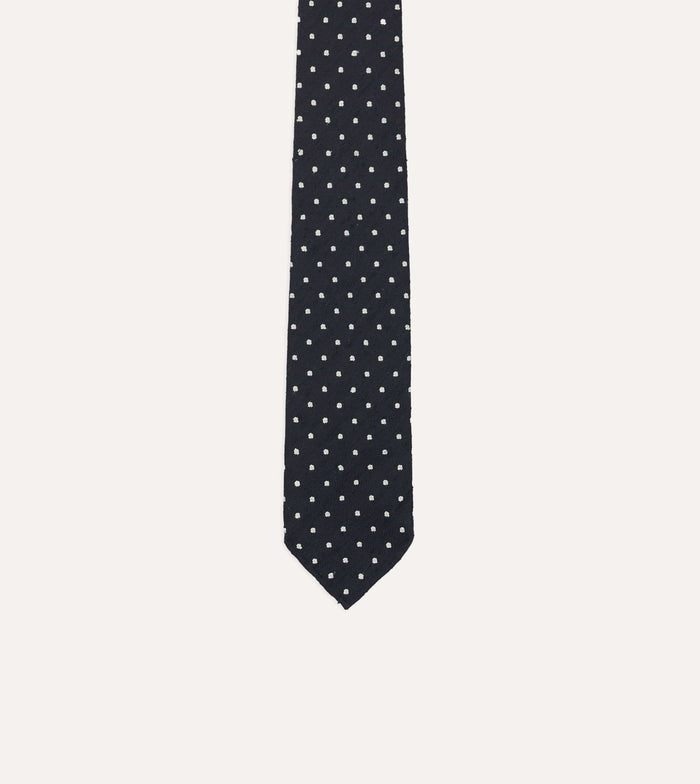 Navy Spots Shantung Silk Hand-Rolled Tie