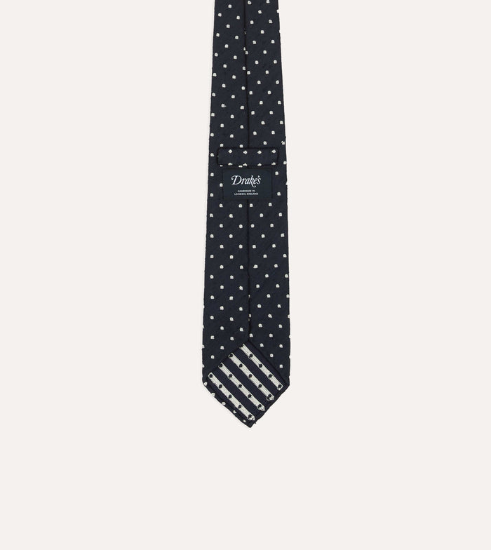 Navy Spots Shantung Silk Hand-Rolled Tie