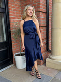 Petite Ariana Halter Frill Dress / Navy - Style Cheat