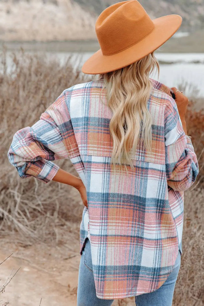 Pink Black/Pink Plaid Flap Pockets Shacket - Outerwear/Plaid Shackets