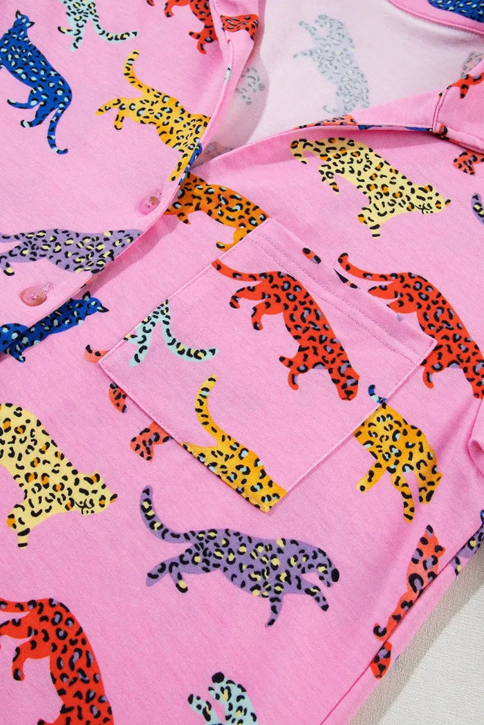Pink Cheetah Print Shirt and Pants Pajama Set - Loungewear & Sleepwear/Sleepwear