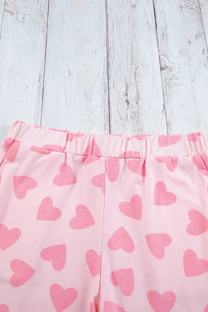 Pink Valentine Heart Shape Print Long Sleeve Top Shorts Lounge Set - Loungewear & Sleepwear/Loungewear