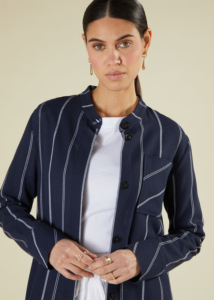 Pinstripe Maxi Shirt Navy