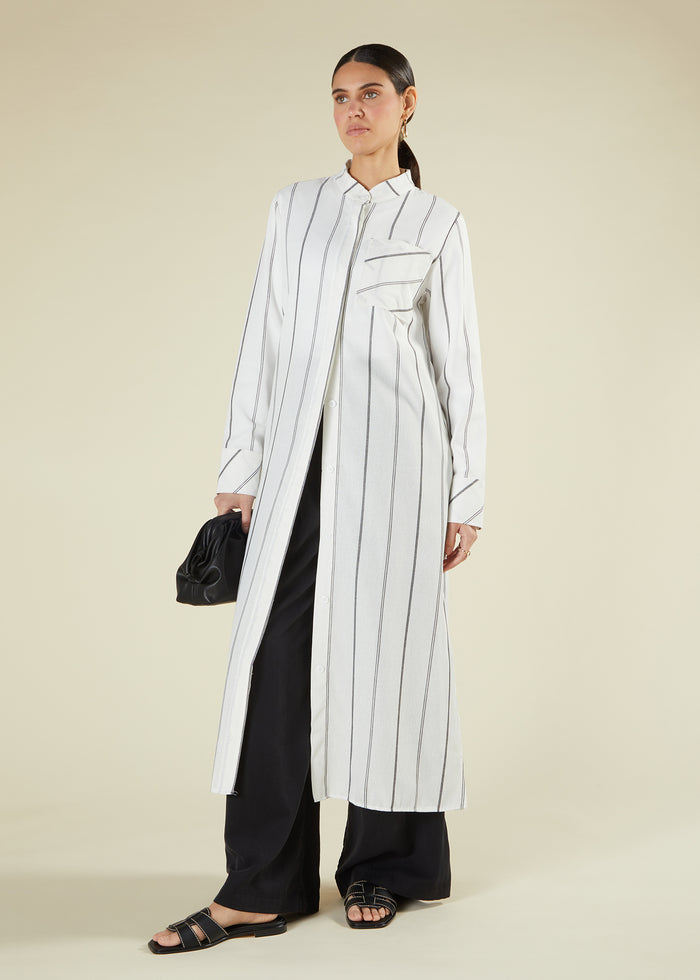 Pinstripe Maxi Shirt White