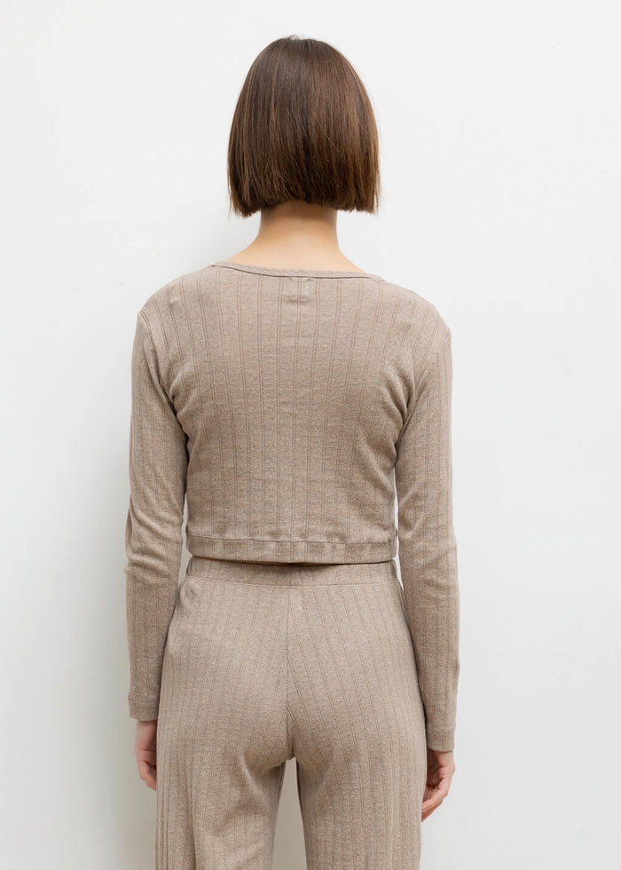 Pointelle Crop Cardigan (Beige Melange)
