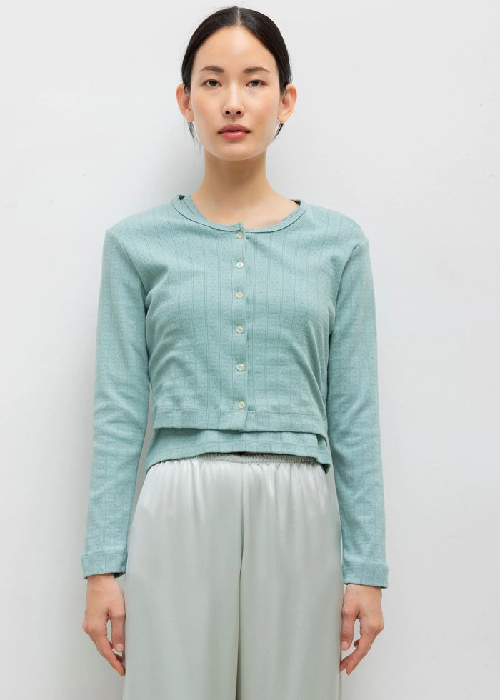Pointelle Crop Cardigan (Eucalyptus)