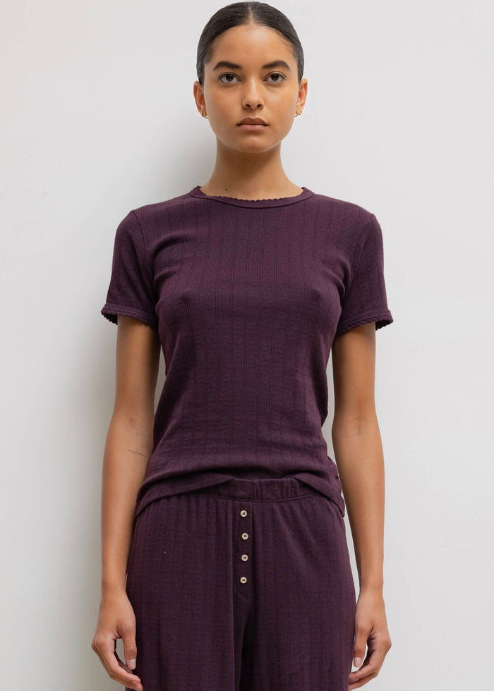 Pointelle Slim Fit Tee (Dark Berry)