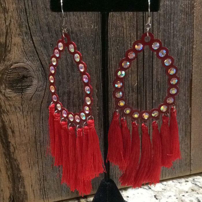 Red glitz hoops w/ fringe