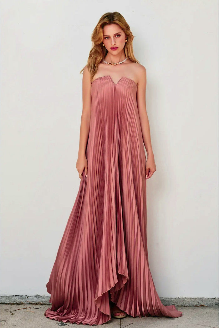 strapless pleated maxi dress event wear