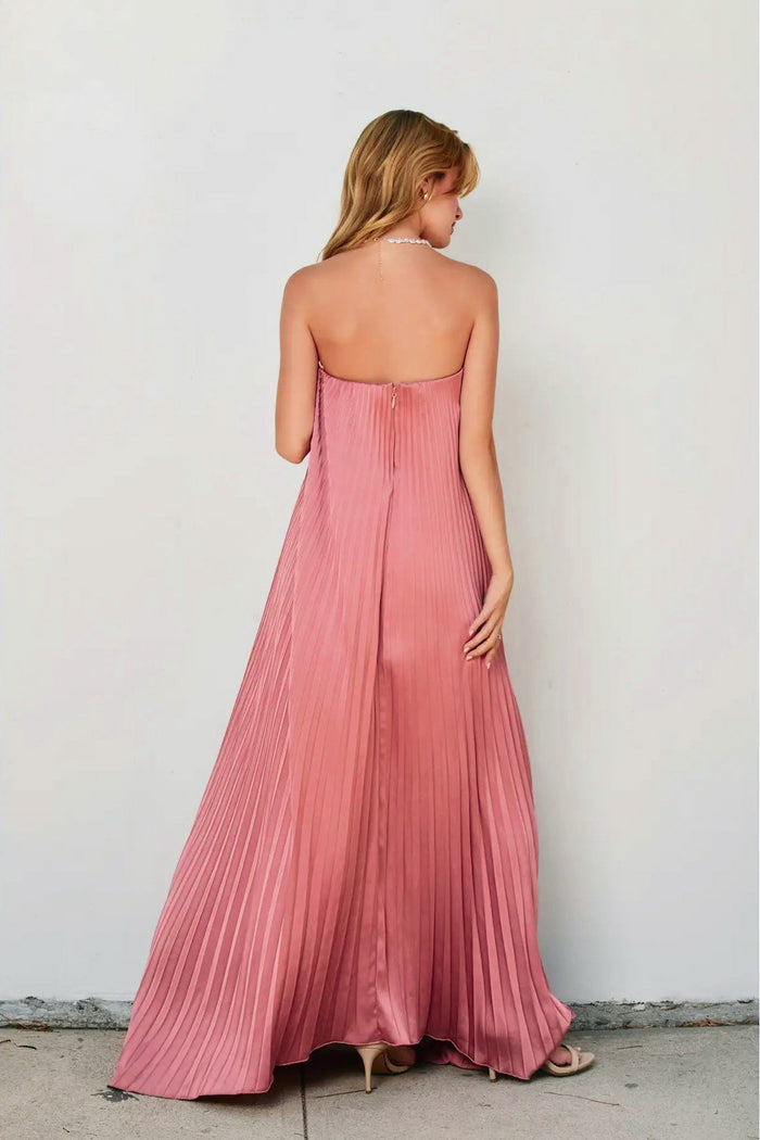 Retro Splendor Mauve Satin Maxi Dress