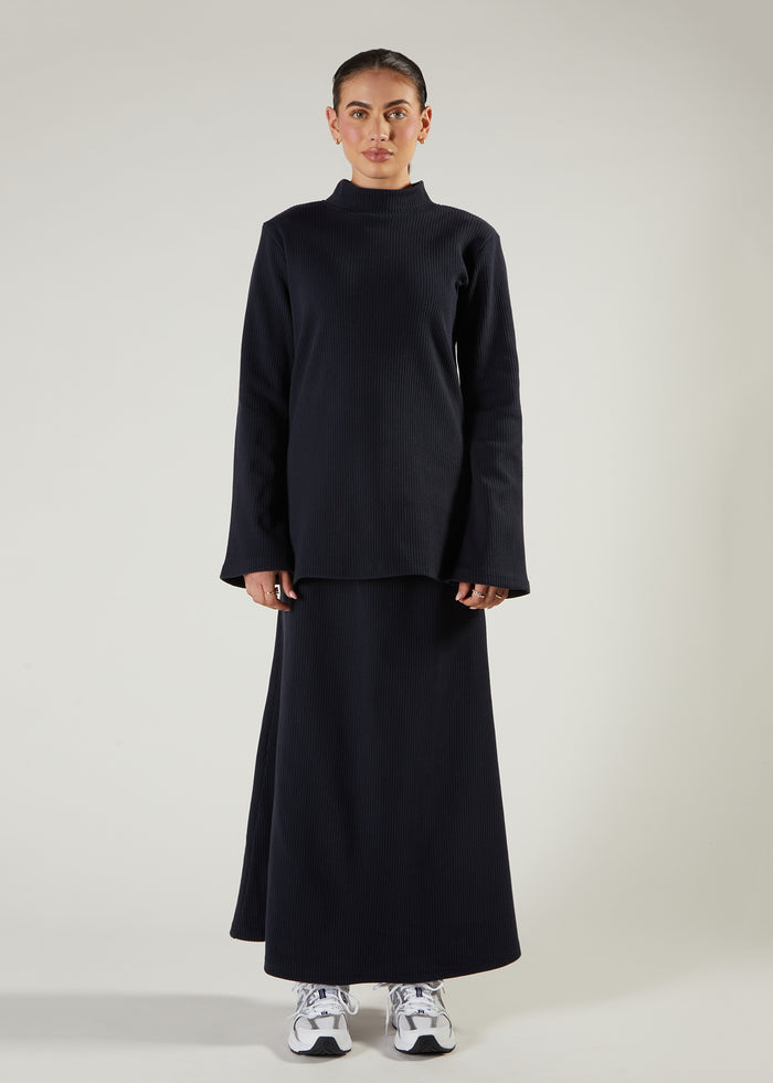 Ribbed Skirt & Top Set Navy