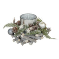 Round Wooden Tealight Candle Holder Christmas Decoration 12cm