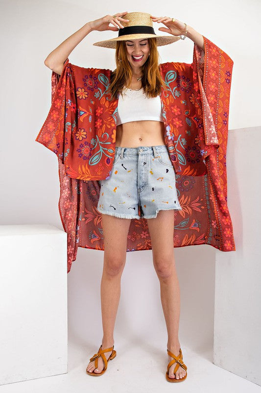 Scarlet Easel Scarf Kimono Printed Rayon